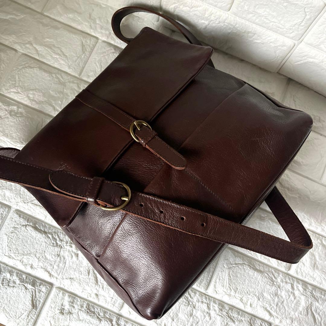 まーイルビゾンテ レザー フラップ ショルダーゴールド金具 ダークブラウン