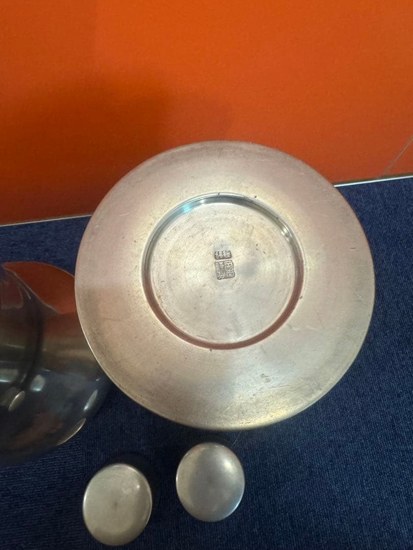 1644 純錫製 岡本謹製　古錫瓶子一対　酒器　32cm 時代物