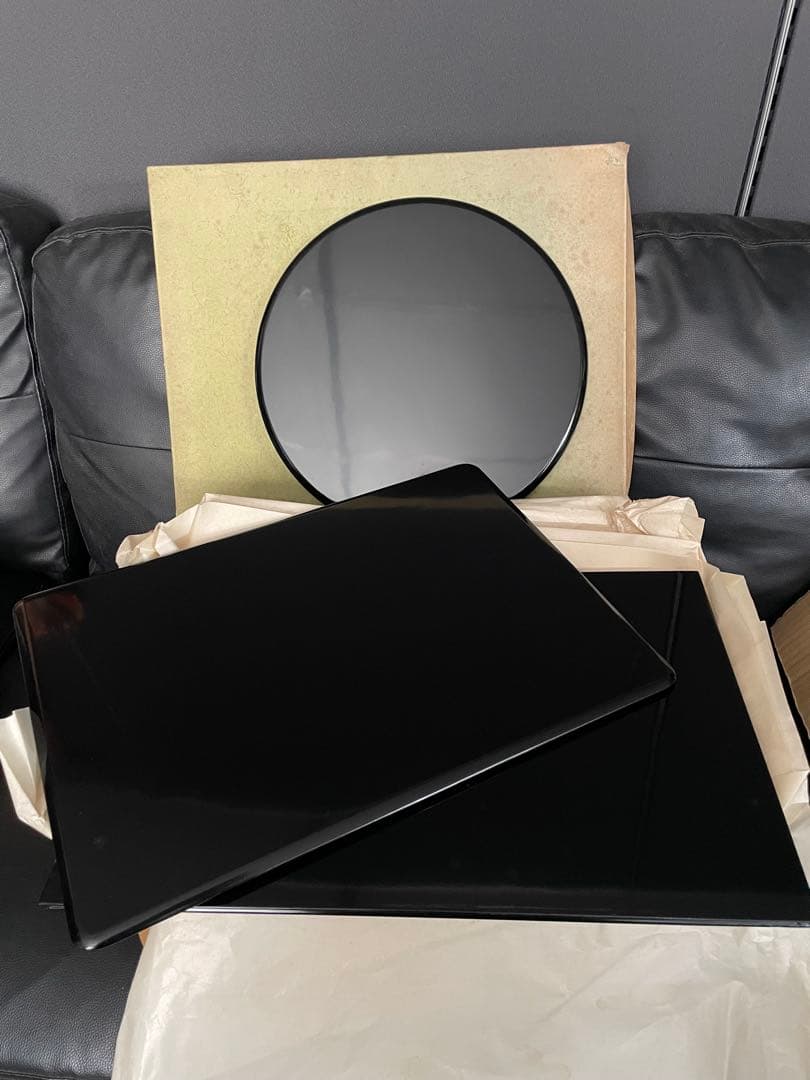 ②茶器／茶道具薄板（花入用敷板・花台）本漆三枚組敷板 （矢筈・角蛤・丸蛤)元箱付