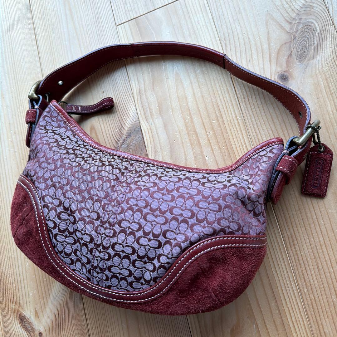 希少 Coach レッド ショルダーバッグ アクセサリーポーチ スウェード