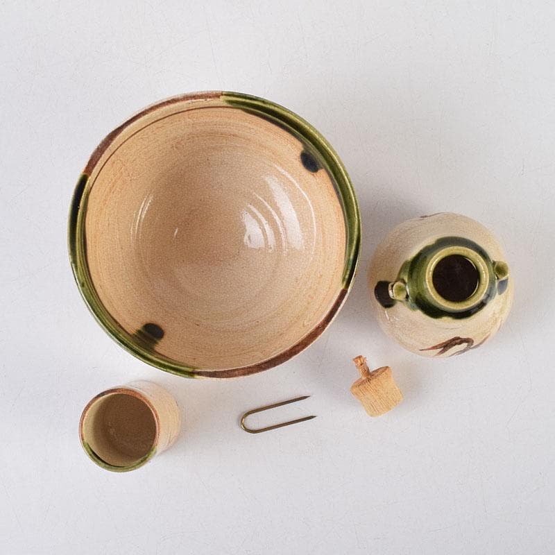 茶道具　鎌倉彫　利休茶箱　織部焼　茶碗　巾筒など　九点　一式　M　R9299