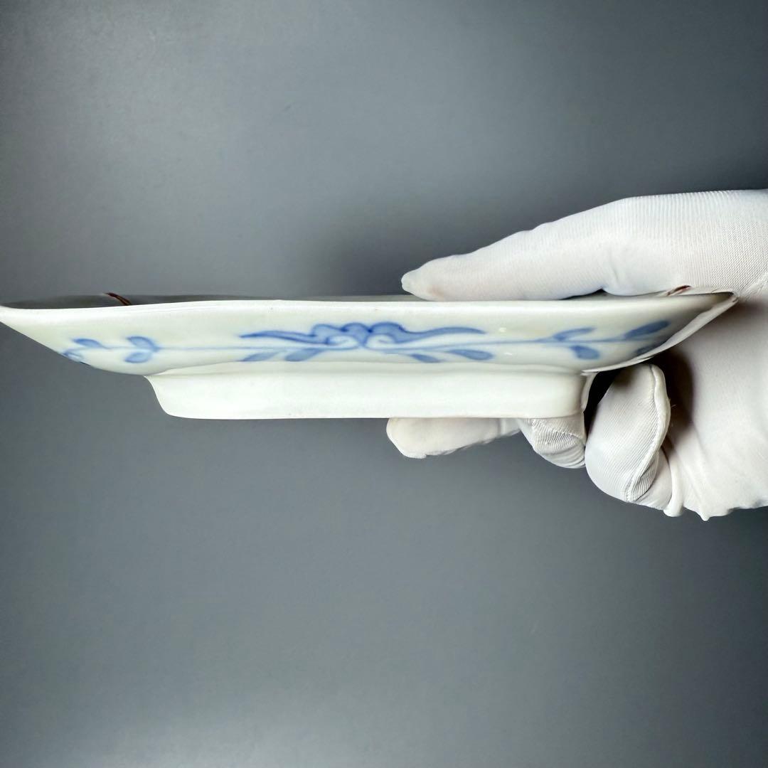 明治時代　有田焼　岩松平吾　色絵軍配形皿　五枚　角岩印　陽刻　珍品　器を楽しむ