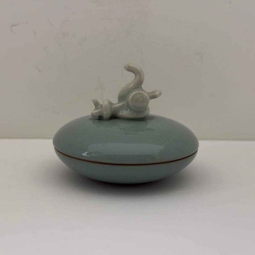 三代 諏訪蘇山 青磁 干支 巳 香合 共箱 未使用 青瓷 茶道