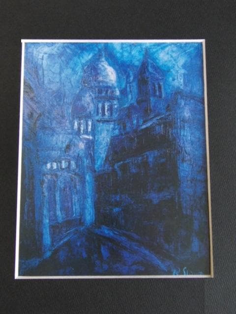 白鳥龍介、【ラ・ボンヌ通り風景（仏）】、希少な額装用画集より