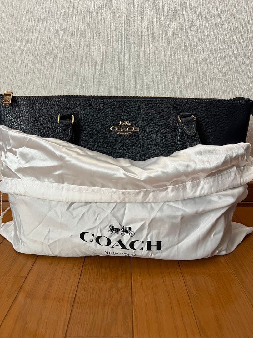 COACH ネイビーブルー レザー トートバッグ
