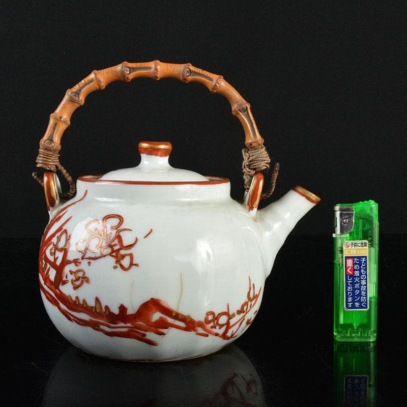 煎茶道具　京焼　清水六兵衛造　赤絵金彩　梅文　急須　茶壷　M R4511