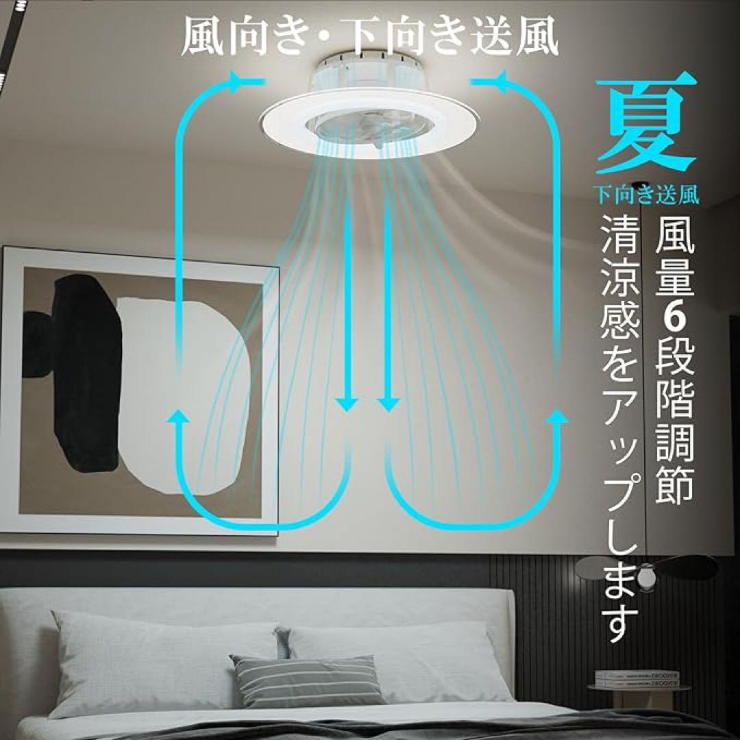 空調効率アップ❣️シーリングファン　12畳用　首振り　静音　4500lm 正逆回転