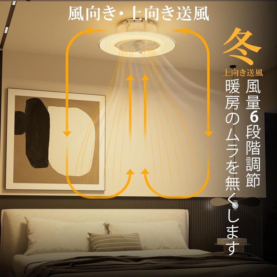 空調効率アップ❣️シーリングファン　12畳用　首振り　静音　4500lm 正逆回転