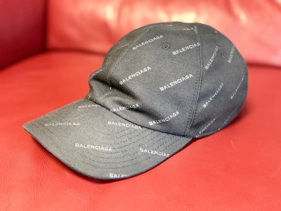 BALENCIAGA 総柄ロゴ キャップ 黒 L59 正規品 鑑定可