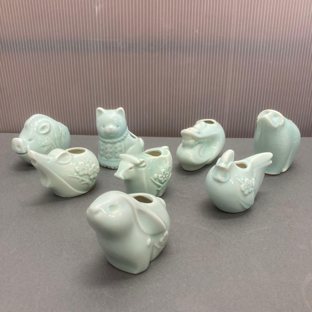 骨董品　青磁　干支　爪楊枝入れ　S128ET