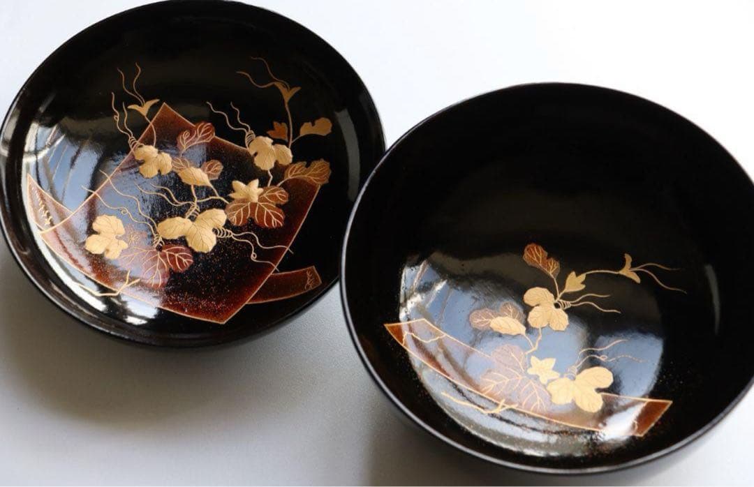 輪島塗 蔦金蒔絵 梨地 黒塗椀 五客 木製漆器 / 伝統工芸品 漆芸