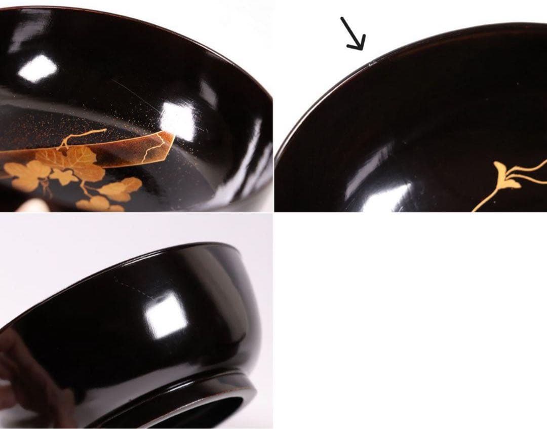 輪島塗 蔦金蒔絵 梨地 黒塗椀 五客 木製漆器 / 伝統工芸品 漆芸