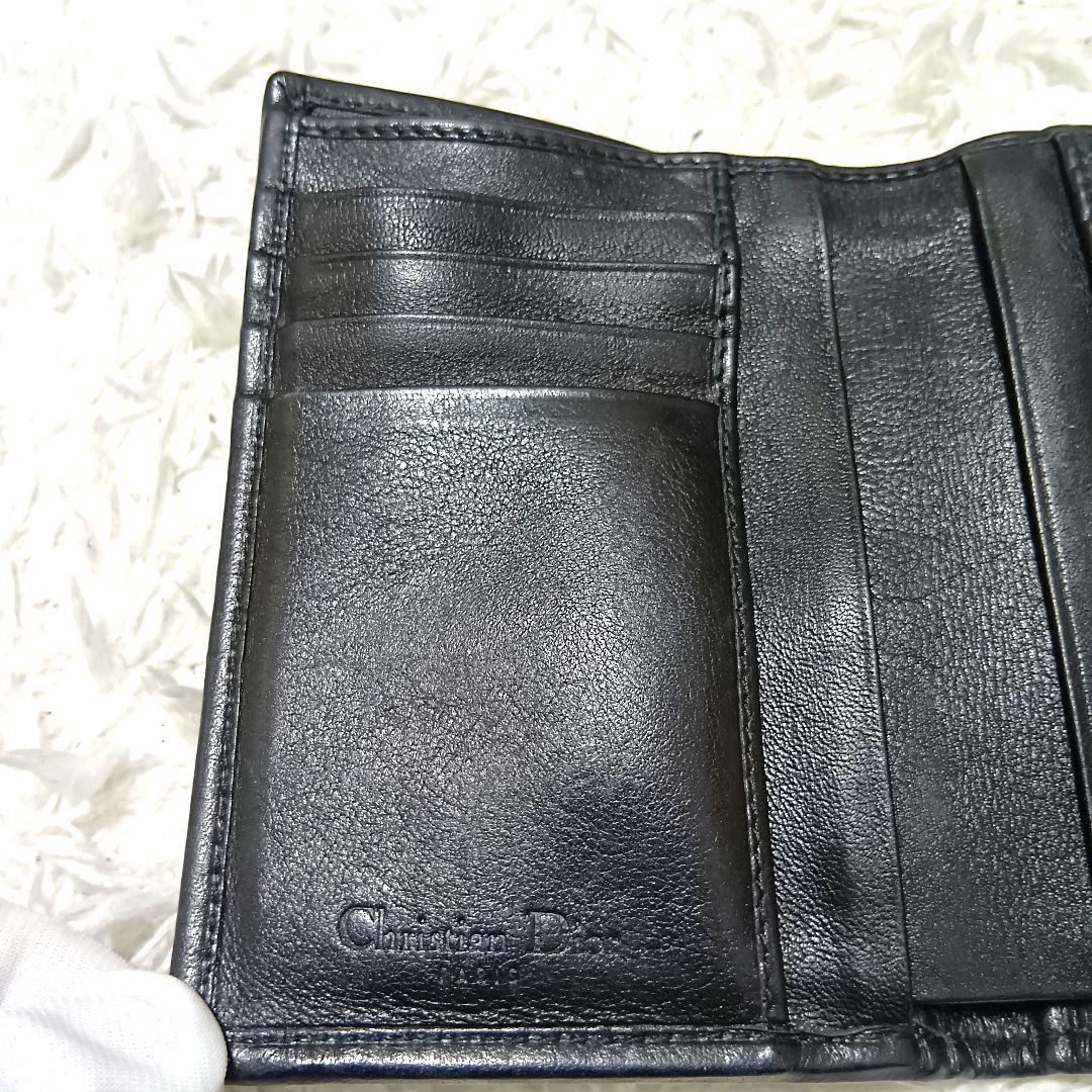 クリスチャンディオール　二つ折り財布　キャンバス　レザー　シルバーロゴ　正規品