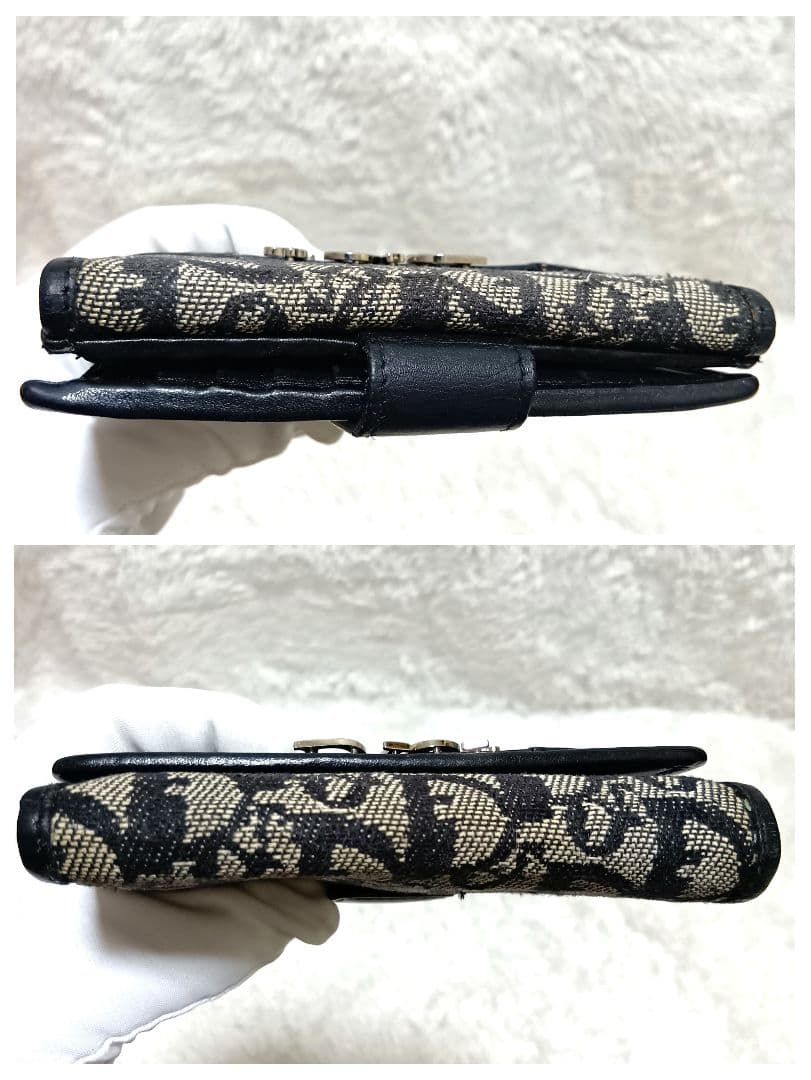 クリスチャンディオール　二つ折り財布　キャンバス　レザー　シルバーロゴ　正規品