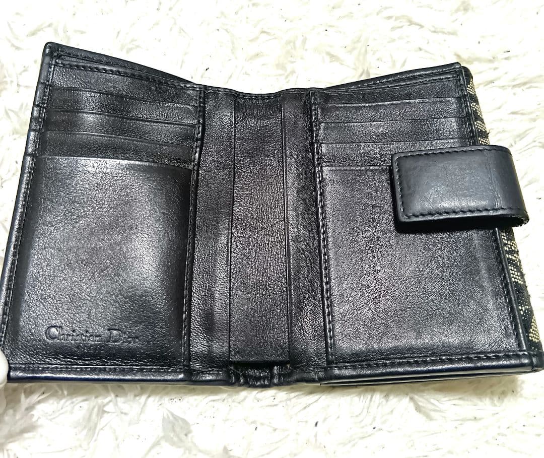 クリスチャンディオール　二つ折り財布　キャンバス　レザー　シルバーロゴ　正規品