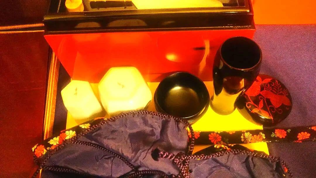 茶箱、根来塗木製と付属品9種付