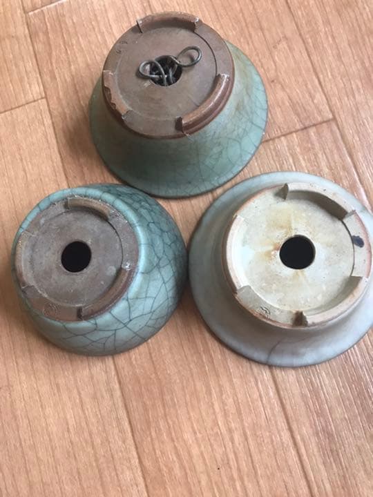 盆栽鉢　希少盆栽鉢青磁氷裂貫入丸鉢2個、白乳鉢の3個セット小品盆栽鉢サボテン
