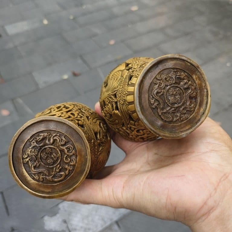 銅器 彫刻 重工 美品 龍鳳花瓶 装飾品 工芸品 美術品 置物