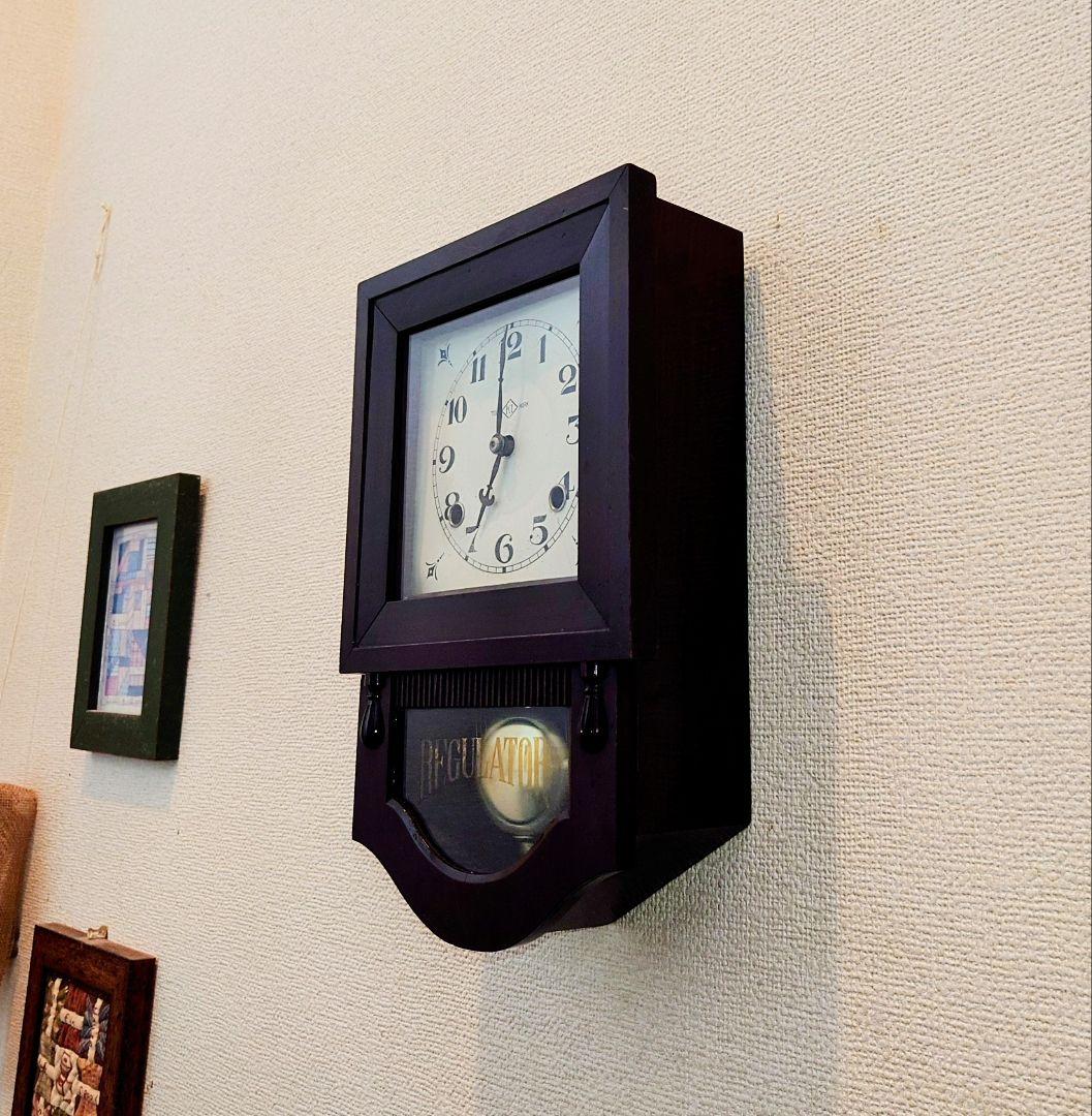 〈完動・美品〉今津菊次郎時計店　小さな角型変形ゼンマイ振り子時計 古時計