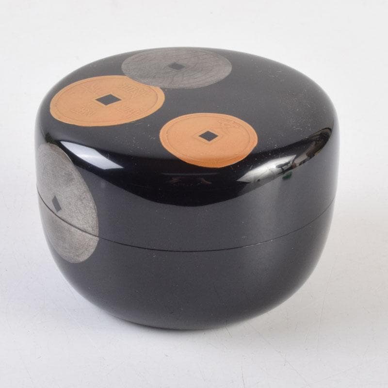 茶道具　蒔絵師　勝太郎造　古銭蒔絵　大平棗　共布共箱　V　8658