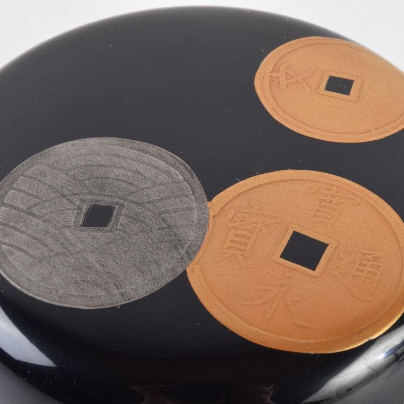 茶道具　蒔絵師　勝太郎造　古銭蒔絵　大平棗　共布共箱　V　8658