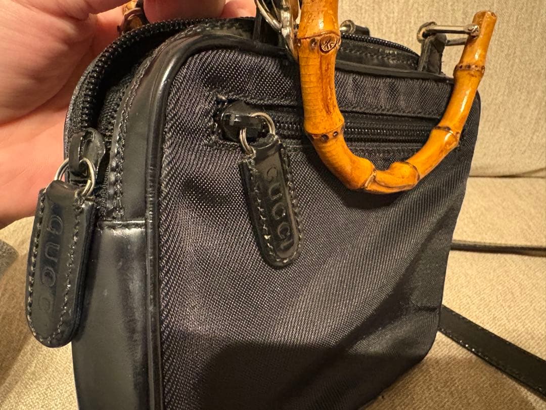 GUCCI ブラック バンブナイロン ショルダーバッグ