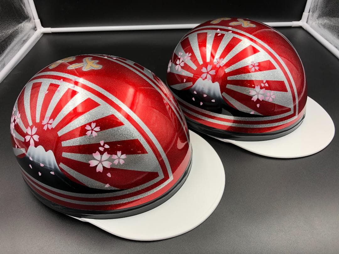コルク半　カスタム　富士日章　三つボタン　キャンディレッドラメ　桜　セット
