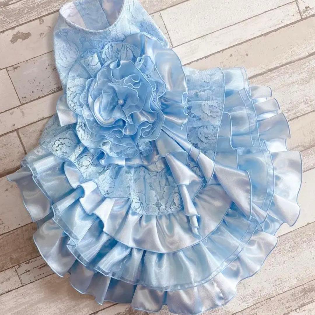 犬のウェディングドレス✨カラードレス 水色 M