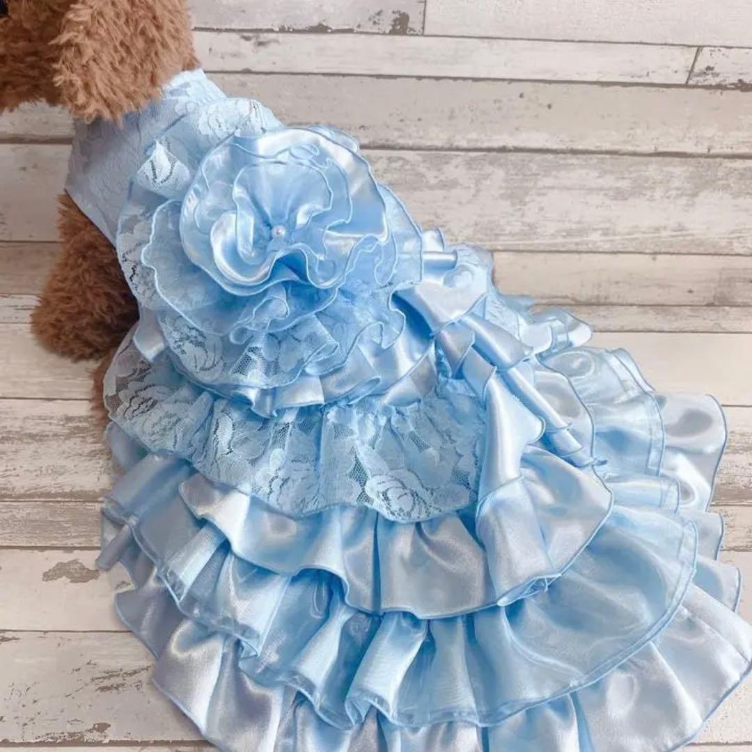犬のウェディングドレス✨カラードレス 水色 M