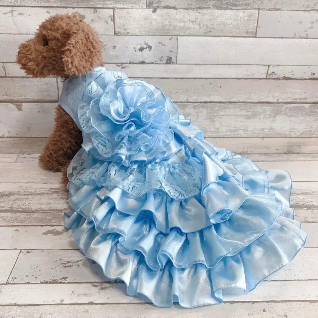 犬のウェディングドレス✨カラードレス 水色 M