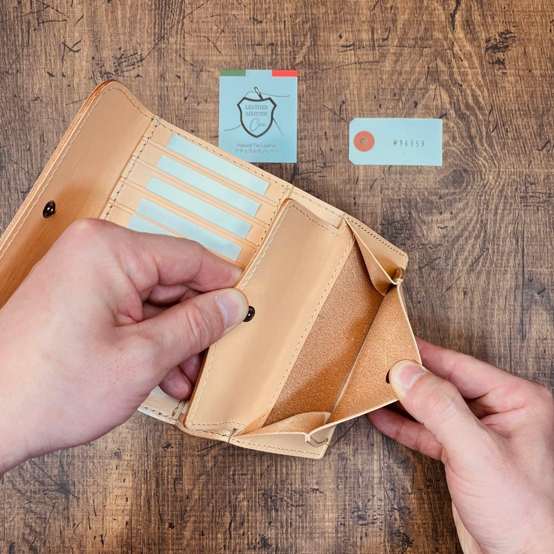 サドルレザー ヌメ革 三つ折り財布 メンズ財布 長財布 本革 ハンドメイド