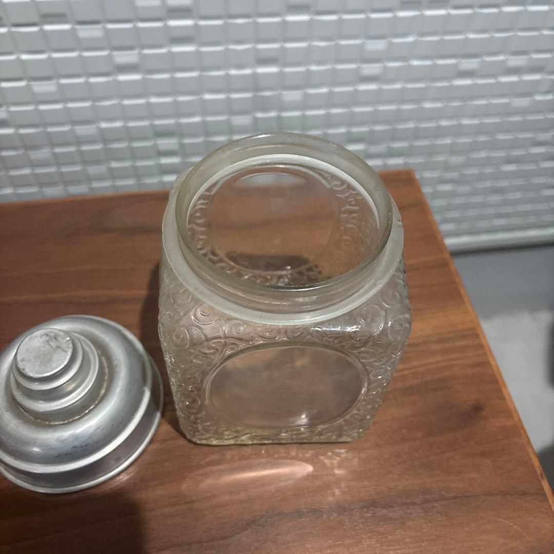 唐草文様 あめや瓶 菓子瓶 アルミ蓋 レア レトロ