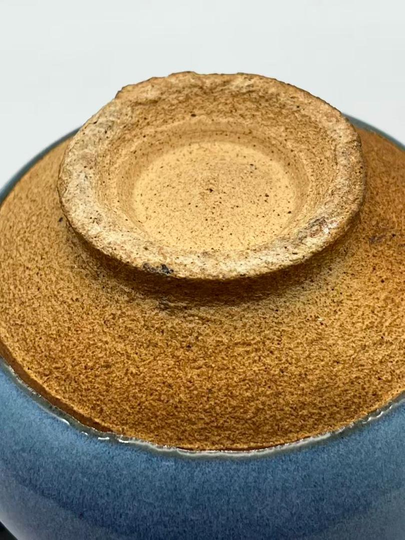 明时代 鈞窯　青磁 澱青月白釉紫斑 双糸耳香炉 水丞 香炉　茶道具(A-91)