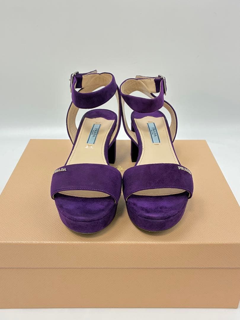 箱つき美品✨PRADA スウェードサンダルロゴ　チャンキーヒール　36 パープル