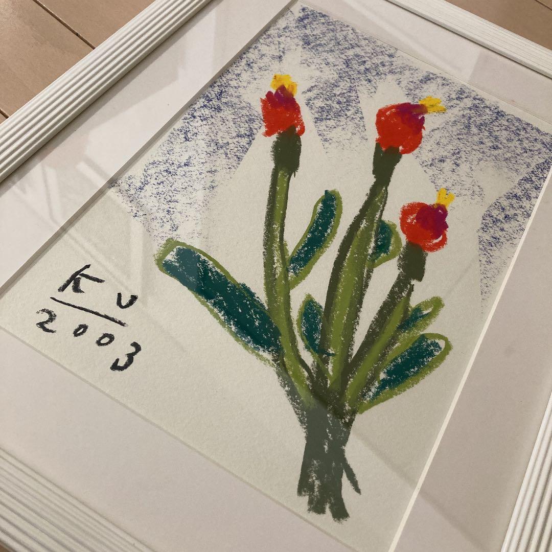 希少 黒田征太郎 絵画 パステル フラワー 花 イラスト 原画 BRUTUS