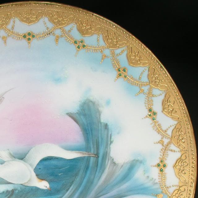 オールドノリタケ 金盛りジュール カモメ絵 プレート 27cm