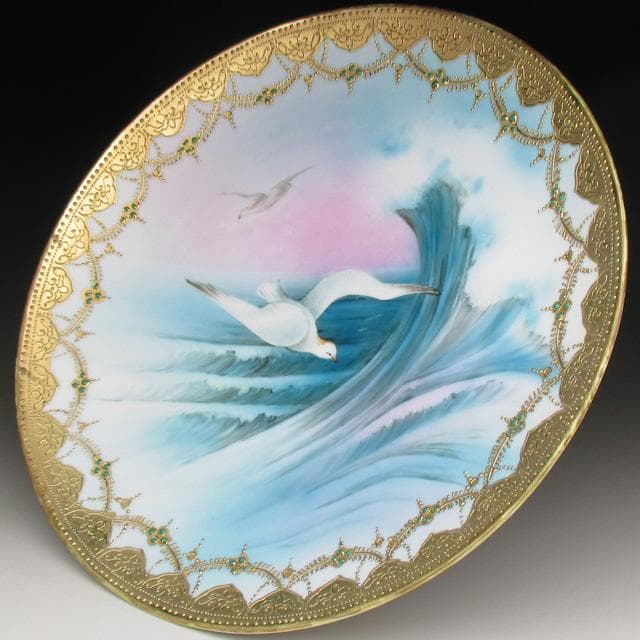 オールドノリタケ 金盛りジュール カモメ絵 プレート 27cm