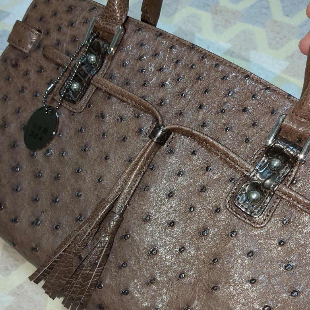 オーストリッチ　ハンドバッグ　ブラウン　JＲA　日本製