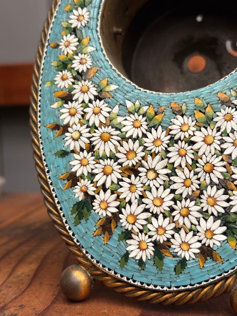 イタリア製 アンティーク マイクロモザイク ガラス工芸 時計フレーム 希少品