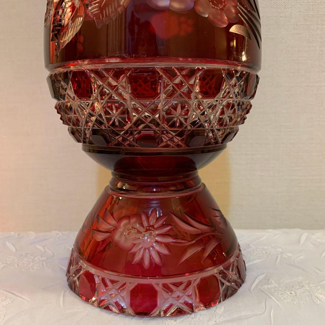 【Meissen】マイセン　クリスタル　赤フラワーベース　花瓶　★難あり！