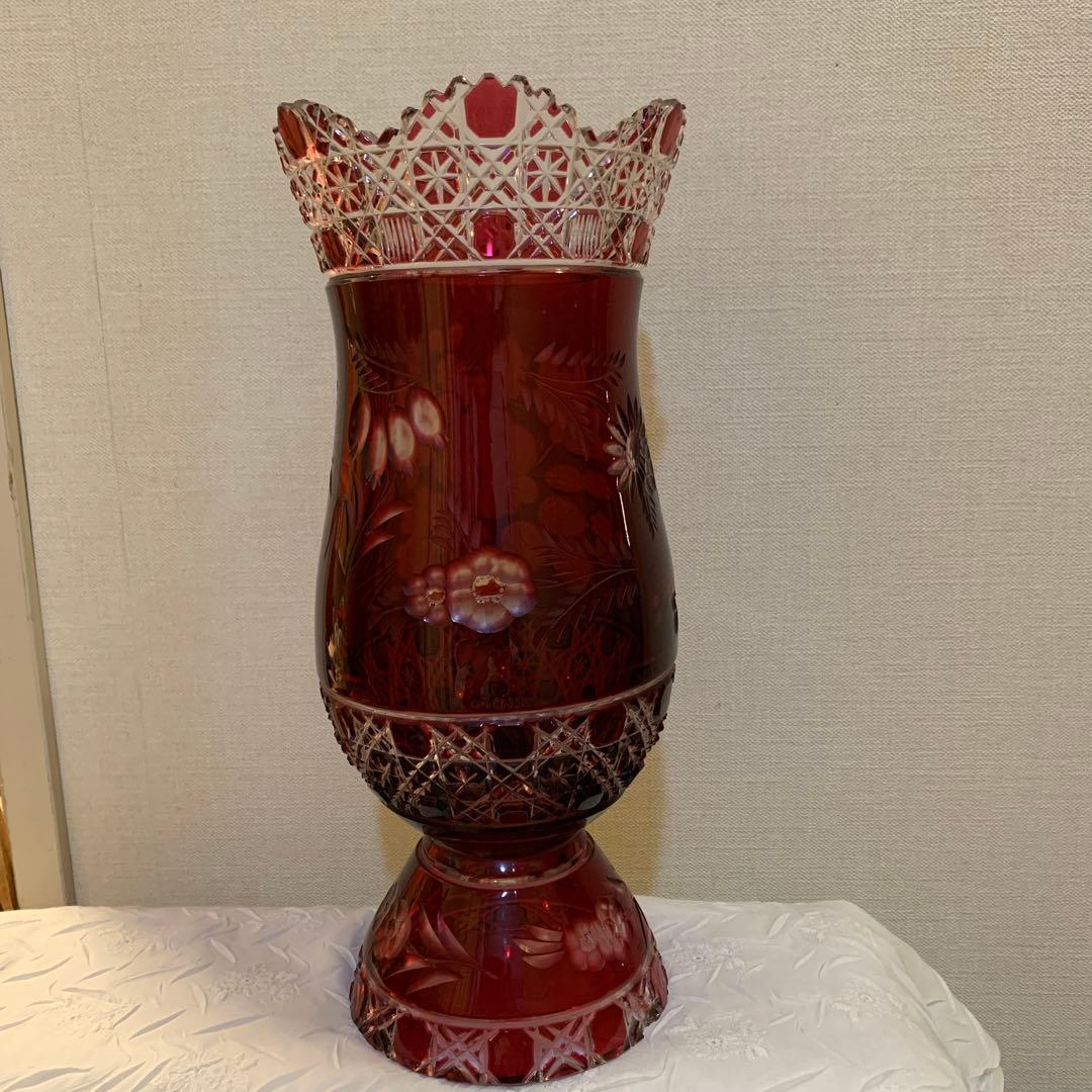 【Meissen】マイセン　クリスタル　赤フラワーベース　花瓶　★難あり！