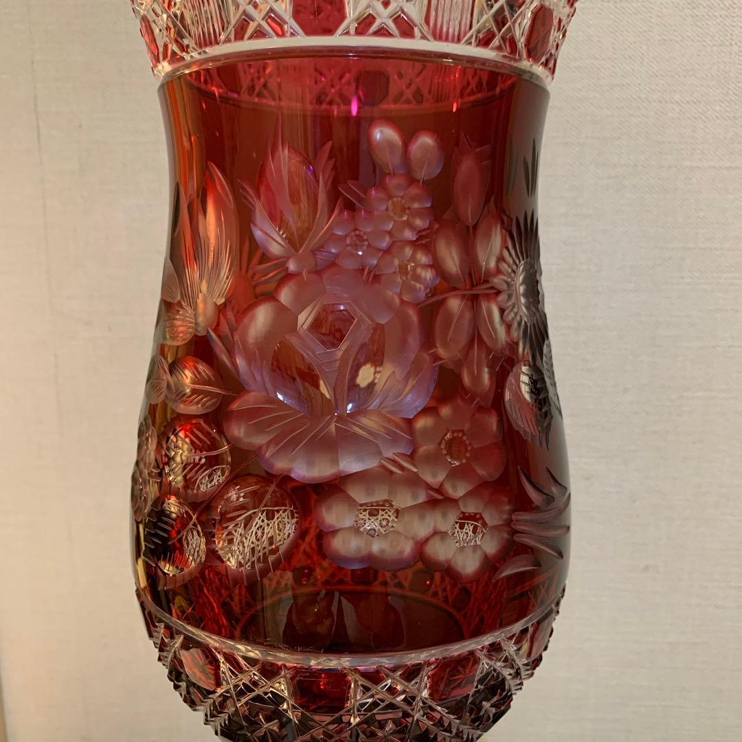 【Meissen】マイセン　クリスタル　赤フラワーベース　花瓶　★難あり！