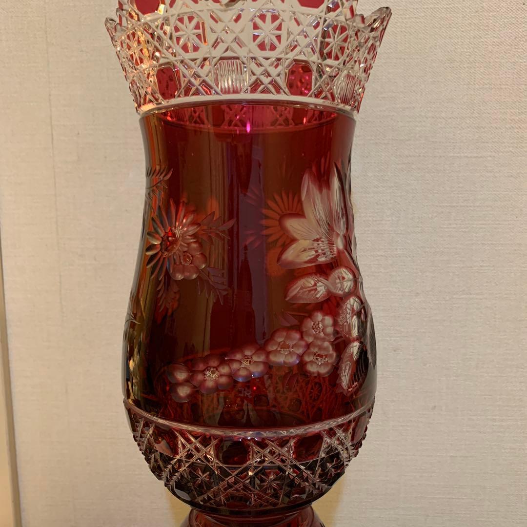 【Meissen】マイセン　クリスタル　赤フラワーベース　花瓶　★難あり！