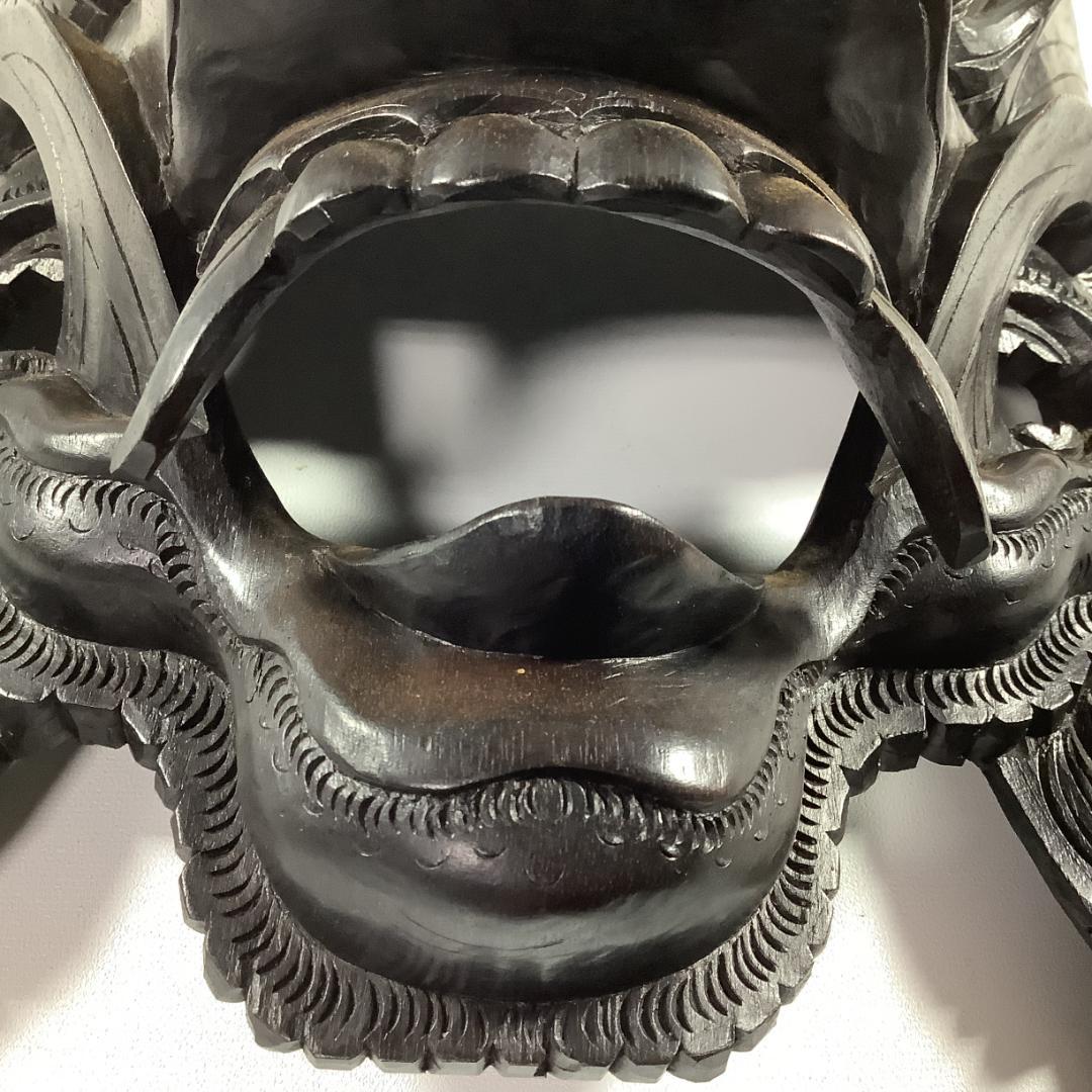 木彫 魔神面 壁掛け彫刻 重厚彫り 全長39.5cm 重量約1.15kg