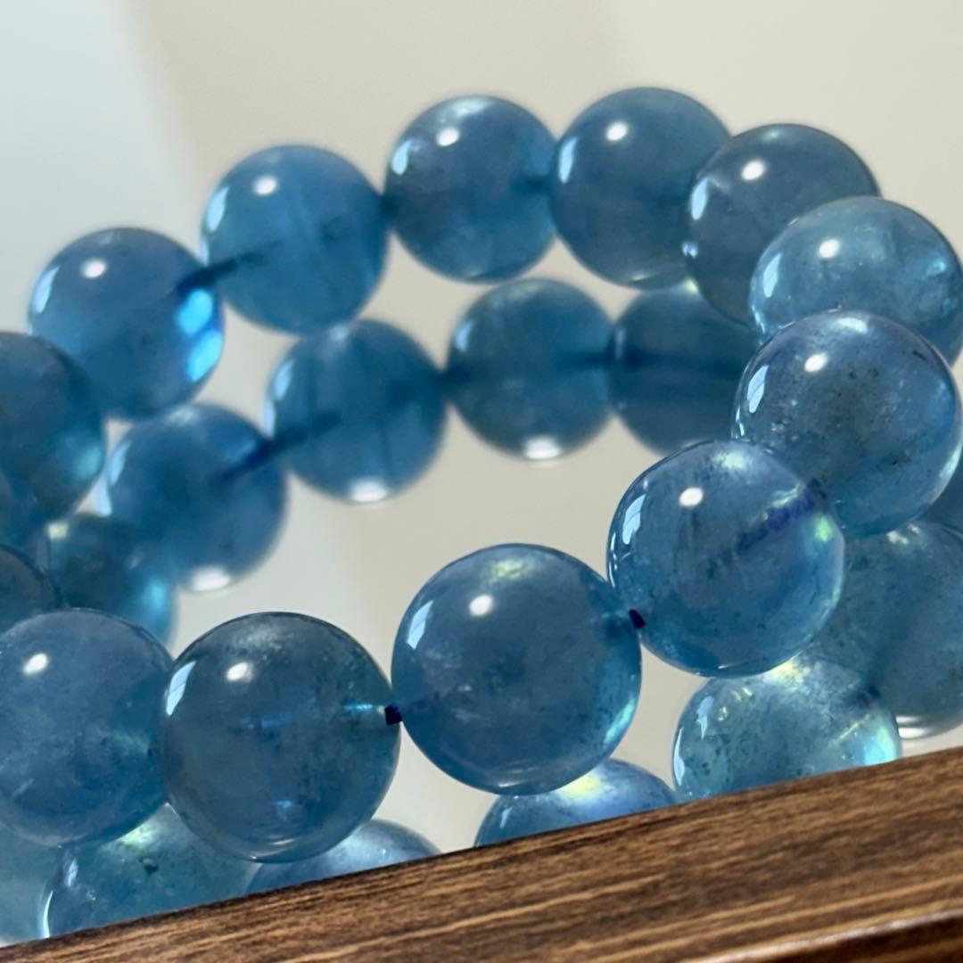 【高品質】上質 デビル アクアマリン 14mm ブレスレット 天然石 希少 水色