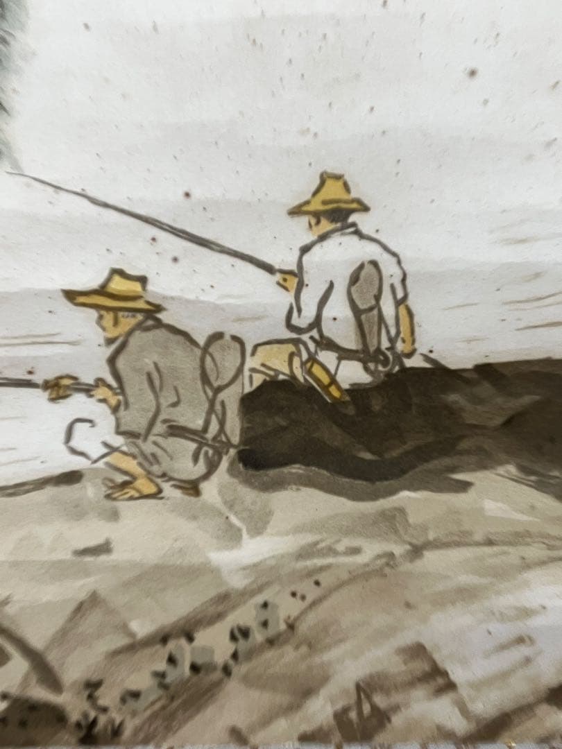 掛け軸 作:川合玉堂 題:清陰釣客水車新緑 双幅 掛軸 茶掛