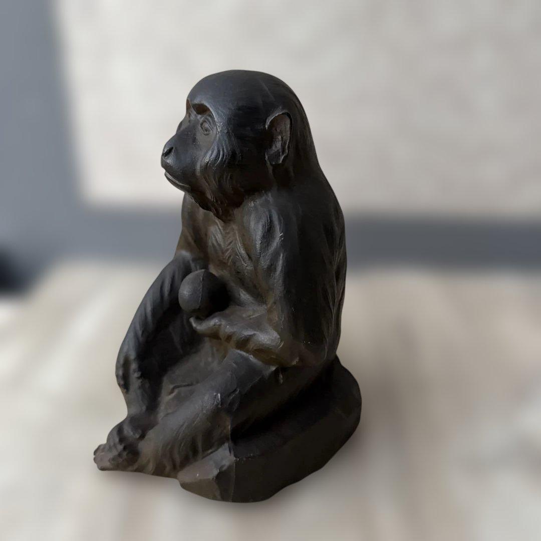 高岡鉄器　環水作　鉄製　猿の置物 約20cm オプジェ