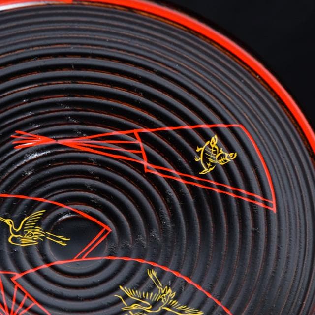 前端雅峯　扇面鶴亀絵銘々盆　5枚　共箱　茶道具　菓子器　銘々皿