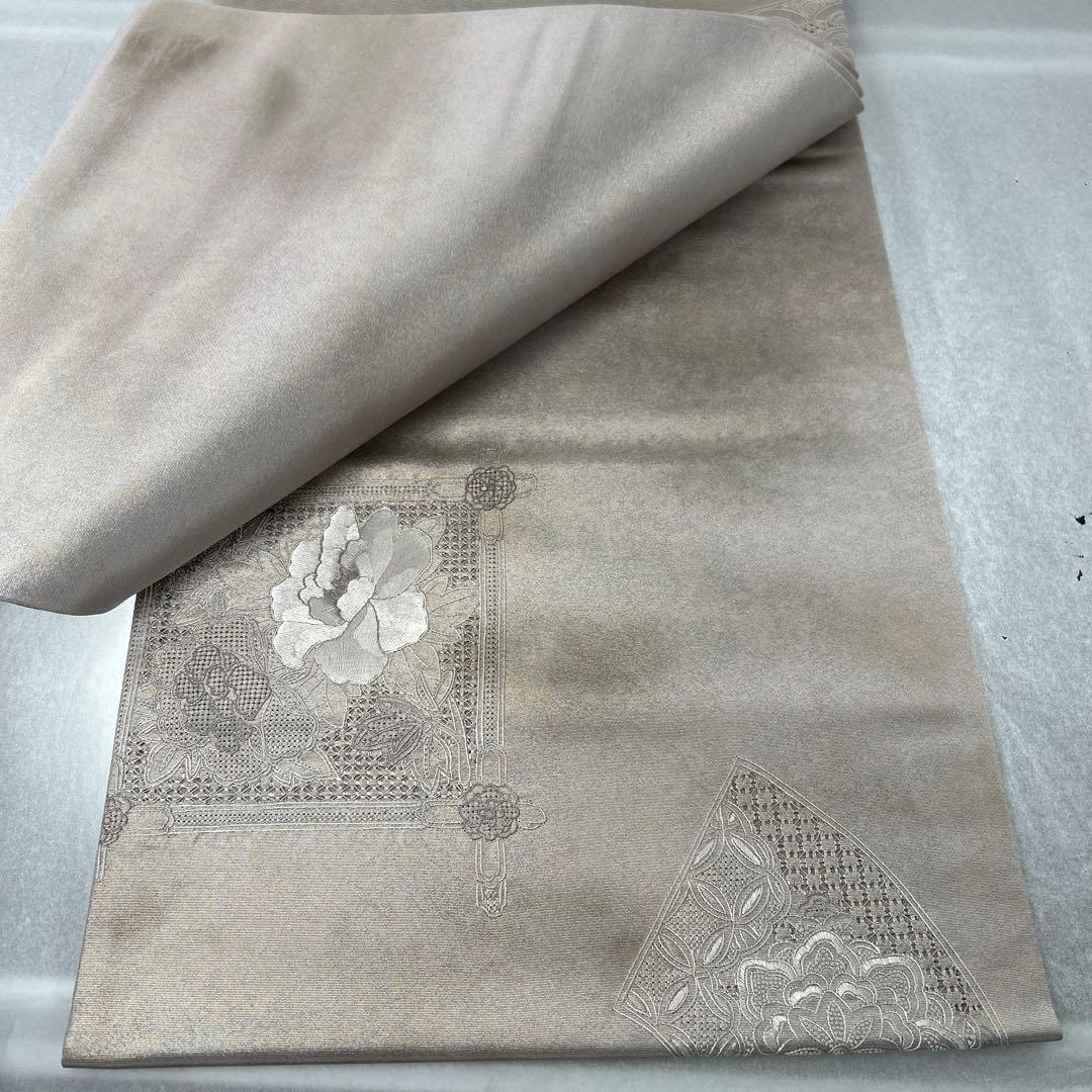 シルバー 花柄刺繍 六通袋帯1222