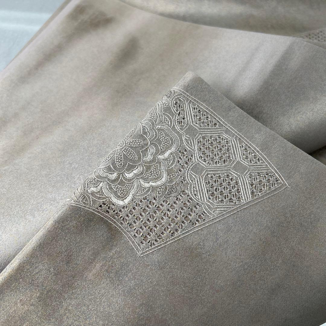 シルバー 花柄刺繍 六通袋帯1222